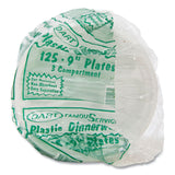 Dart® Plastic Plates, 3-Compartment, 9" dia, White, 125/Pack, 4 Packs/Carton (DCC9CPWF)