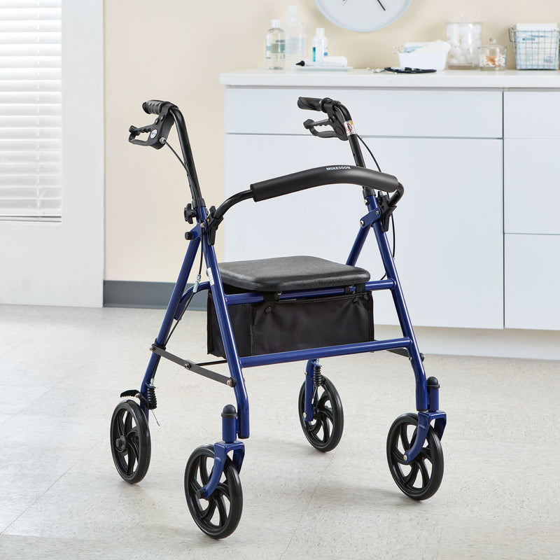 McKesson 4 Wheel Rollator Blue Adjustable Height / Folding Steel Frame (1065269_EA) 1/EA