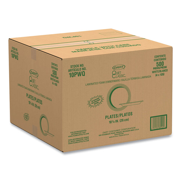 Dart Quiet Classic Laminated Foam Dinnerware, Plate, 10" dia, White, 500/Carton (DCC10PWQ) 4 Packs of 125