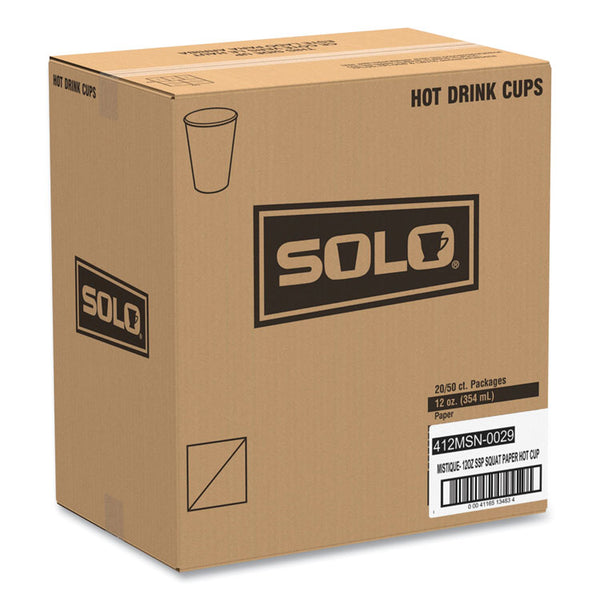 SOLO® Mistique Polycoated Hot Paper Cups, 12 oz, Printed, Brown, 50/Sleeve, 20 Sleeves/Carton (SCC412MSN)