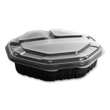 SOLO® OctaView Hinged-Lid Hot Food Containers, 3-Compartment, 38 oz, 9.55 x 9.1 x 2.4, Black/Clear, Plastic, 100/Carton (SCC809014PP94)