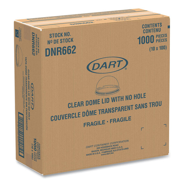 Dart® Plastic Dome Lid, No-Hole, Fits 9 oz to 22 oz Cups, Clear, 100/Sleeve, 10 Sleeves/Carton (DCCDNR662) Case of 1000