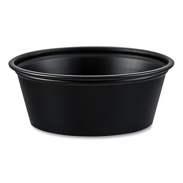 Solo Portion Containers, 1.5 oz, Plastic, Black, 250/Bag, 10 Bags/Carton (SCCP150BLK) Case of 2500