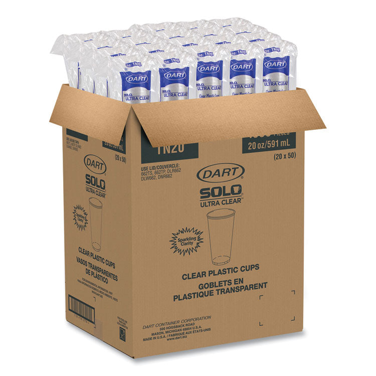 Dart® Ultra Clear PETE Cold Cups, 20 oz, Clear, 50/Sleeve, 20 Sleeves/Carton (DCCTN20) Case of 1000