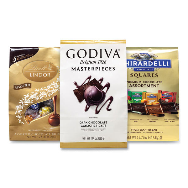 National Brand Lindt Lindor, Godiva, Ghiradelli Premium Chocolate Variety, 44.37 oz Bag, 3/Carton, Ships in 1-3 Business Days (GRR60000730)