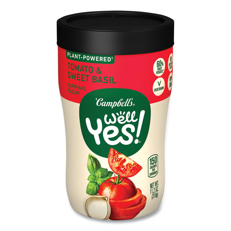 Campbell's® Well Yes Tomato and Sweet Basil Sipping Soup, 11.2 oz Cup, 8/Carton, Ships in 1-3 Business Days (GRR35100015) Case of 8