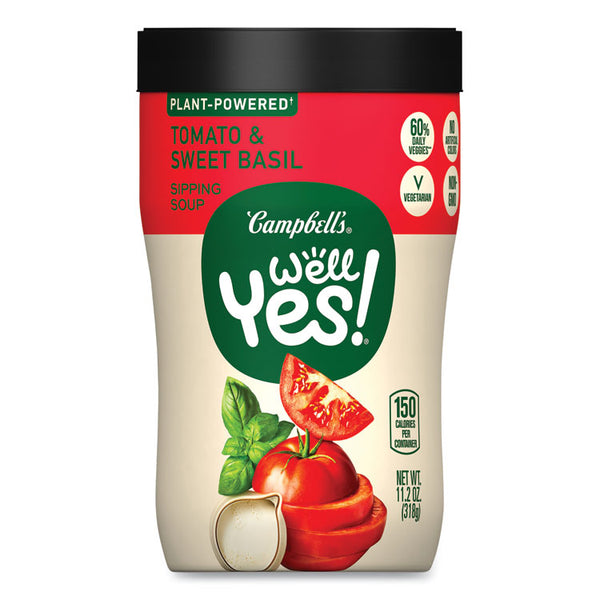 Campbell's® Well Yes Tomato and Sweet Basil Sipping Soup, 11.2 oz Cup, 8/Carton, Ships in 1-3 Business Days (GRR35100015) Case of 8