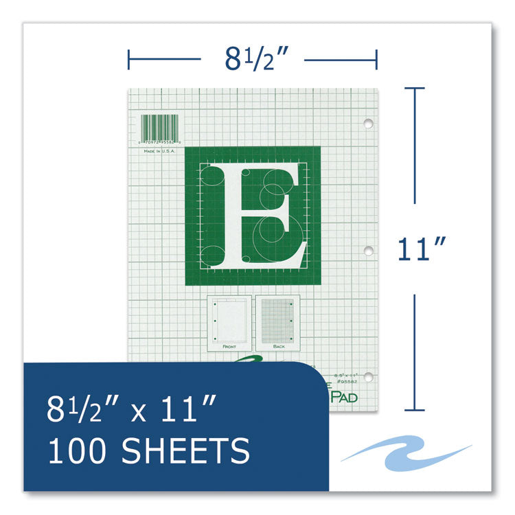 Roaring Spring® Engineer Pad, (1.25" Margin), Quad Rule (5 sq/in, 1 sq/in), 100 Lt Green 8.5x11 Sheets/Pad, 24/CT, Ships in 4-6 Business Days (ROA95582CS) Case of 24