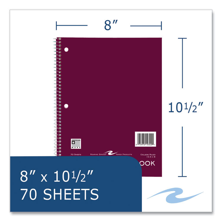 Roaring Spring® Subject Wirebound Notebook, 1-Subject, Medium/College Rule, Asst Cover, (70) 10.5 x 8 Sheets, 24/CT, Ships in 4-6 Bus Days (ROA10322CS)