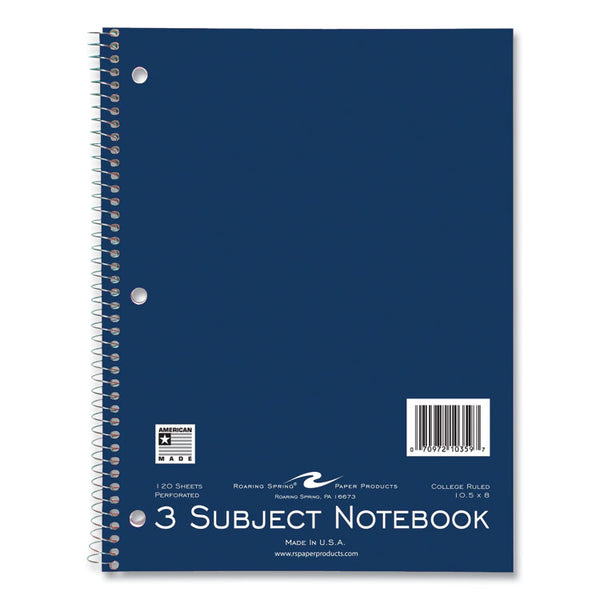 Roaring Spring® Subject Wirebound Notebook, 3-Subject, Medium/College Rule, Asst Cover, (120) 10.5 x 8 Sheets, 24/CT, Ships in 4-6 Bus Days (ROA10359CS)