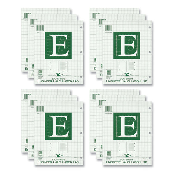 Roaring Spring® Engineer Pad, (0.5" Margins), Quad Rule (5 sq/in, 1 sq/in), 200 Lt Green 8.5x11 Sheets/Pad, 12/CT, Ships in 4-6 Business Days (ROA95389CS)