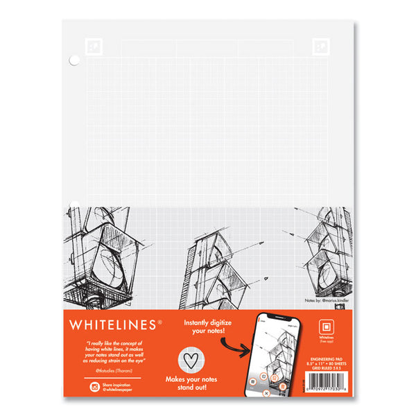 Roaring Spring® Whitelines Engineering Pad, 5 sq/in Quadrille Rule, 80 Gray 8.5 x 11 Sheets, 24/Carton, Ships in 4-6 Business Days (ROA17030CS) Case of 24