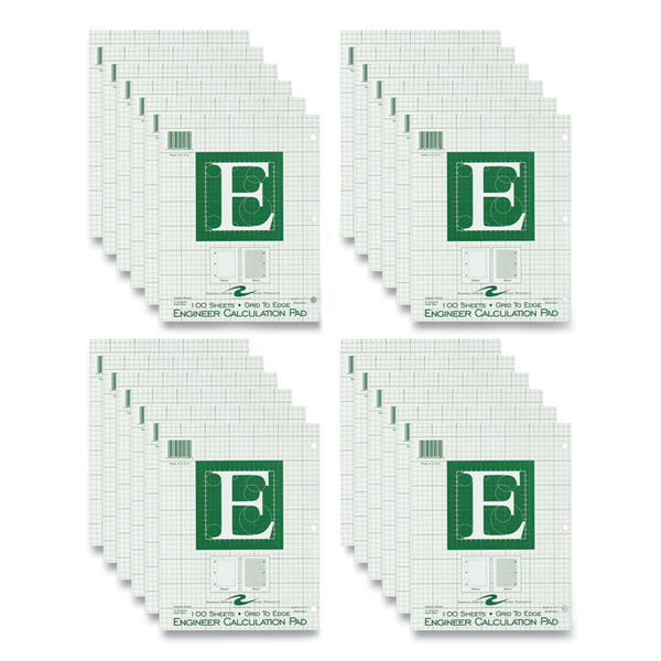 Roaring Spring® Engineer Pad, (1.25" Margin), Quad Rule (5 sq/in, 1 sq/in), 100 Lt Green 8.5x11 Sheets/Pad, 24/CT, Ships in 4-6 Business Days (ROA95582CS)
