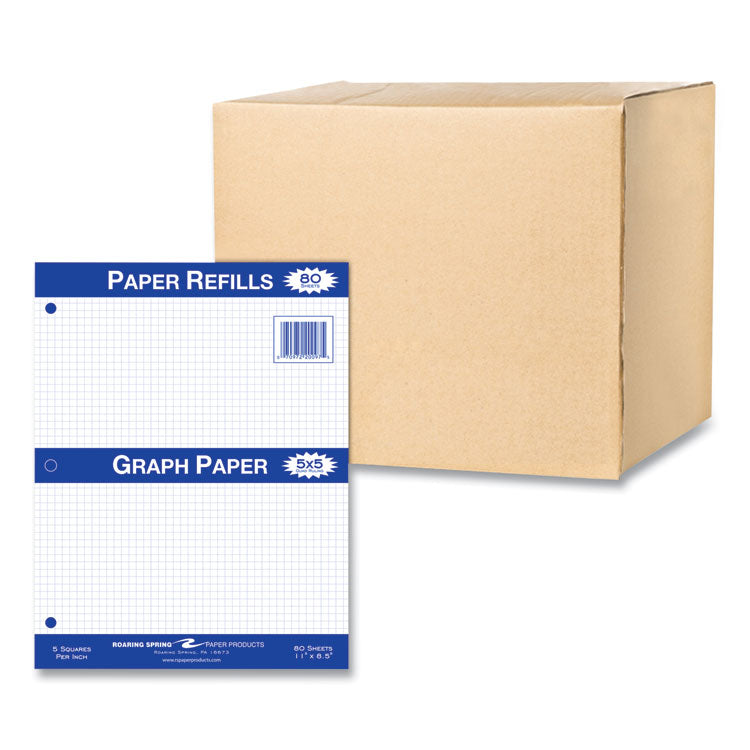 Roaring Spring® Graph Filler Paper, 3-Hole, 8.5 x 11, Quadrille: 5 sq/in, 80 Sheets/Pack, 24 Packs/Carton, Ships in 4-6 Business Days (ROA20097CS) Case of 24