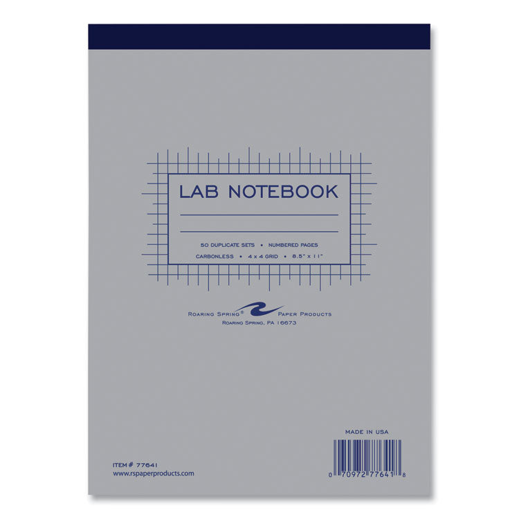 Roaring Spring® Lab and Science Carbonless Notebook, Quadrille Rule (4 sq/in), Gray Cover, (100) 8.5 x 11 Sheets, 24/Carton (ROA77641CS) Case of 24