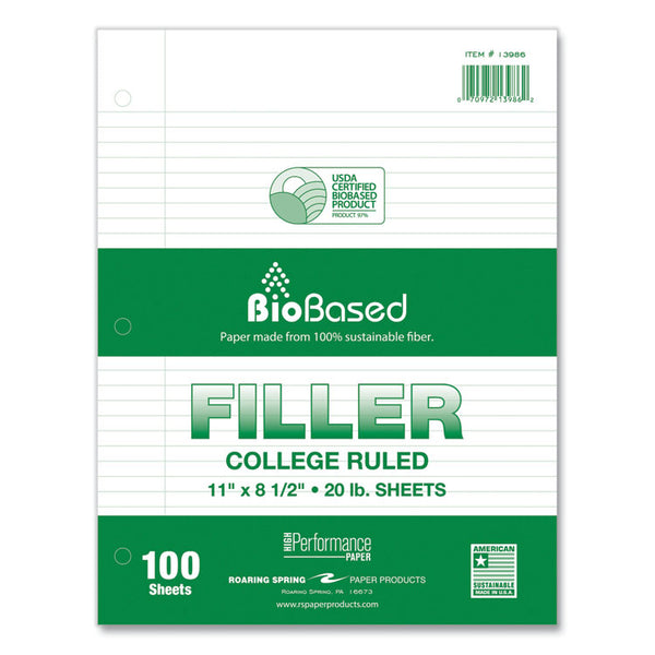 Roaring Spring® Filler Paper, 3-Hole, 8.5 x 11, College Rule, 100 Sheets/Pack, 24 Packs/Carton, Ships in 4-6 Business Days (ROA13986CS)