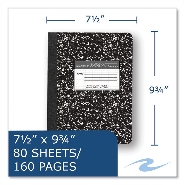 Roaring Spring® Hardcover Composition Book, Quadrille 5 sq/in Rule, Black Marble Cover, (80) 9.75 x 7.5 Sheet, 48/CT, Ships in 4-6 Bus Days (ROA77227CS) Case of 48