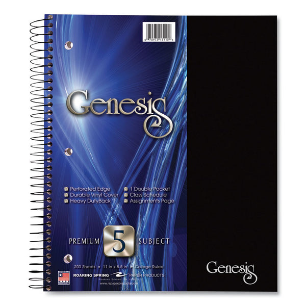 Roaring Spring® Genesis Notebook, 5-Subject, Medium/College Rule, Randomly Asst Cover Color, (200) 11x9 Sheets, 12/CT, Ships in 4-6 Bus Days (ROA13115CS)