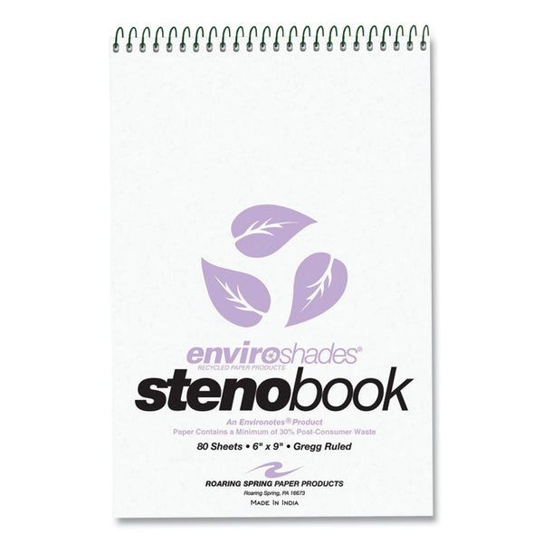Roaring Spring® EnviroShades Steno Pad, Gregg Rule, White Cover, 80 Orchid 6 x 9 Sheets, 24 Pads/Carton, Ships in 4-6 Business Days (ROA12264CS)