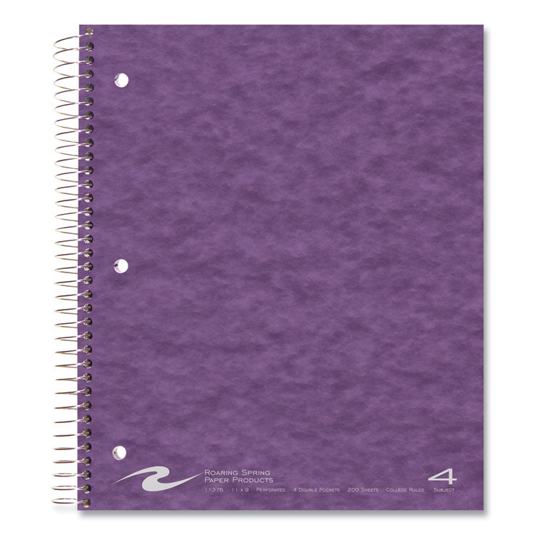 Roaring Spring® Subject Wirebound Notebook, 4-Subject, Med/College Rule, Randomly Asst Cover, (200) 11x9 Sheets, 12/CT, Ships in 4-6 Bus Days (ROA11376CS) Case of 12