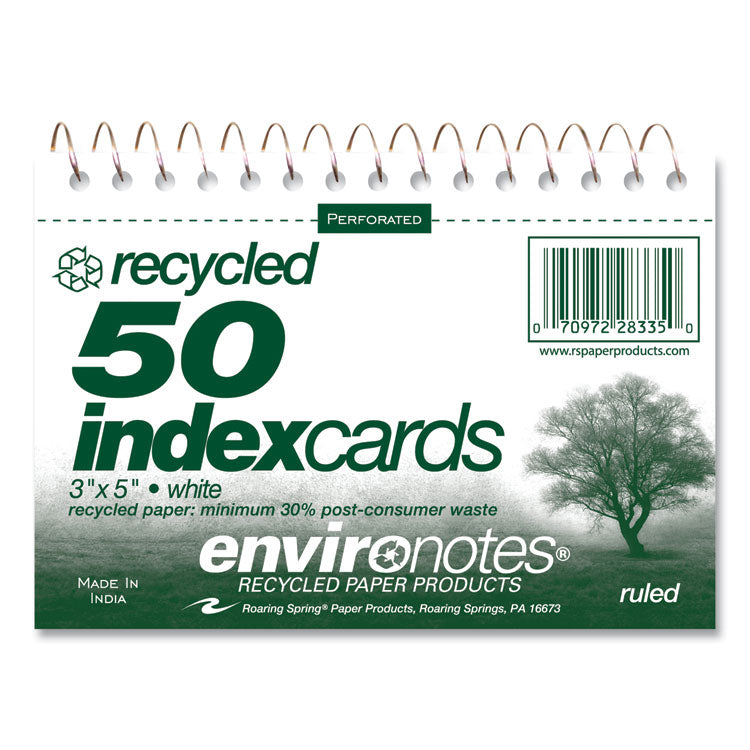 Roaring Spring® Environotes Wirebound Recycled Index Cards, Narrow Rule, 3 x 5, White, 50 Cards, 24/Carton, Ships in 4-6 Business Days (ROA28335CS)