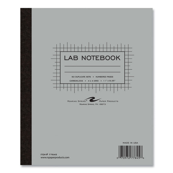 Roaring Spring® Lab and Science Carbonless Notebook, Quadrille Rule (4 sq/in), Gray Cover, (100) 11 x 9.25 Sheets, 12/Carton (ROA77645CS) Case of 12