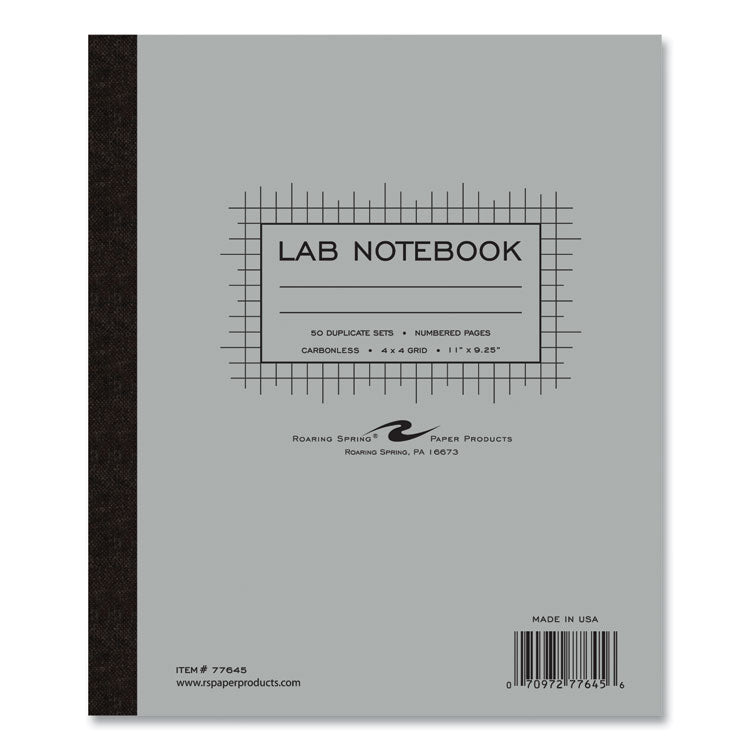 Roaring Spring® Lab and Science Carbonless Notebook, Quadrille Rule (4 sq/in), Gray Cover, (100) 11 x 9.25 Sheets, 12/Carton (ROA77645CS) Case of 12