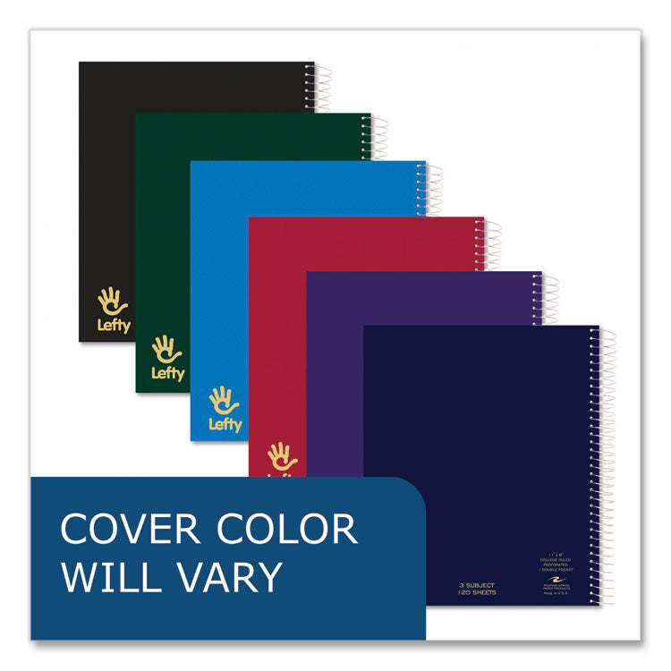 Roaring Spring® Lefty Notebook, 3-Subject, Medium/College Rule, Asst Cover Color, (120) 11 x 9 Sheet, 24/CT, Ships in 4-6 Business Days (ROA13506CS)