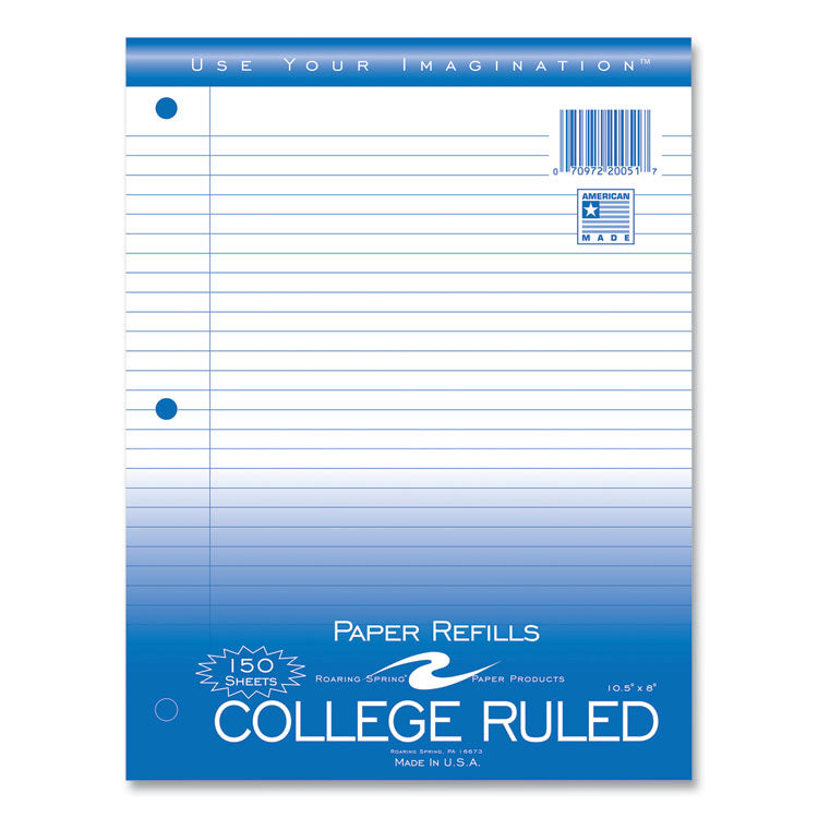 Roaring Spring® Loose Leaf Paper, 8 x 10.5, 3-Hole Punched, College Rule, White, 150 Sheets/Pack, 24 Packs/Carton, Ships in 4-6 Business Days (ROA20051CS)