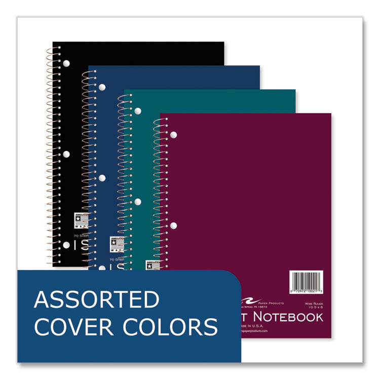 Roaring Spring® Subject Wirebound Promo Notebook, 1-Subject, Wide/Legal Rule, Asst Cover, (70) 10.5x8 Sheets, 24/CT, Ships in 4-6 Bus Days (ROA10021CS)