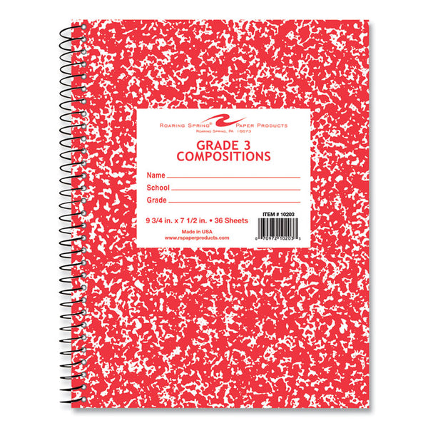 Roaring Spring® Wirebound Composition Book, 1 Sub, Grade 1 Manuscript Format, Red Cover, (36) 9.75 x 7.5 Sheet, 48/CT, Ships in 4-6 Bus Days (ROA10203CS)