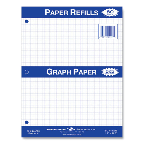 Roaring Spring® Graph Filler Paper, 3-Hole, 8.5 x 11, Quadrille: 5 sq/in, 80 Sheets/Pack, 24 Packs/Carton, Ships in 4-6 Business Days (ROA20097CS) Case of 24