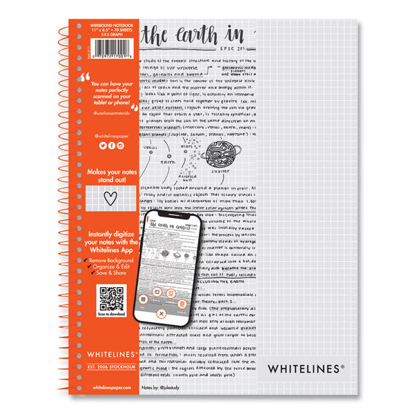 Roaring Spring® Whitelines Notebook, Quadrille Rule, (5 sq/in), Gray/Orange Cover, (70) 11 x 8.5 Sheets, 12/Carton (ROA17001CS) Case of 12