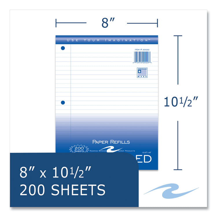 Roaring Spring® Loose Leaf Paper, 8 x 10.5, 3-Hole Punched, Wide Rule, White, 200 Sheets/Pack, 24 Packs/Carton , Ships in 4-6 Business Days (ROA20020CS) Case of 24