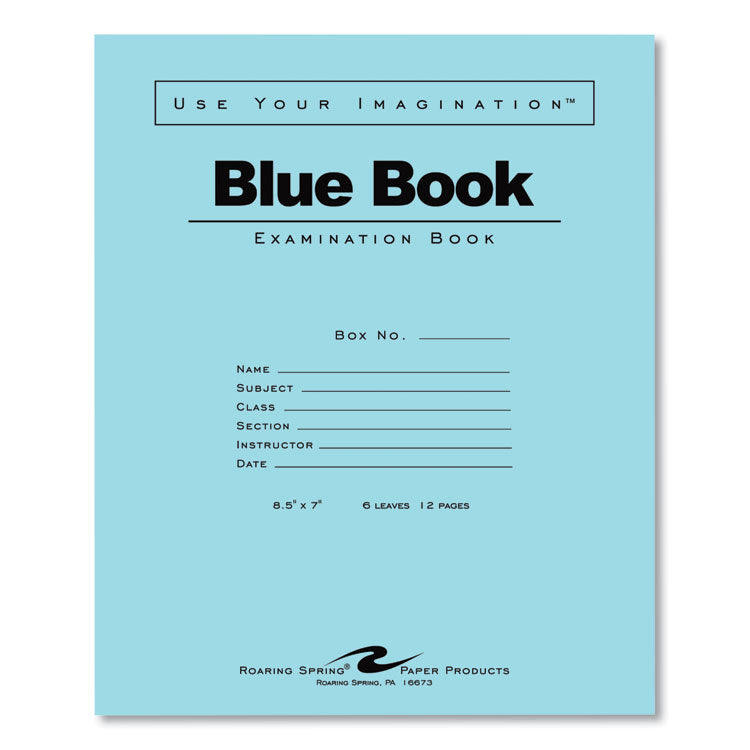 Roaring Spring® Examination Blue Book, Wide/Legal Rule, Blue Cover, (6) 8.5 x 7 Sheets, 1,000/Carton, Ships in 4-6 Business Days (ROA77511CS)