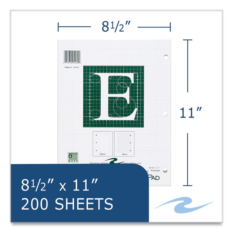 Roaring Spring® Engineer Pad, (1.25" Margin), Quad Rule (5 sq/in, 1 sq/in), 200 Lt Green 8.5x11 Sheets/Pad, 12/CT, Ships in 4-6 Business Days (ROA95589CS) Case of 12