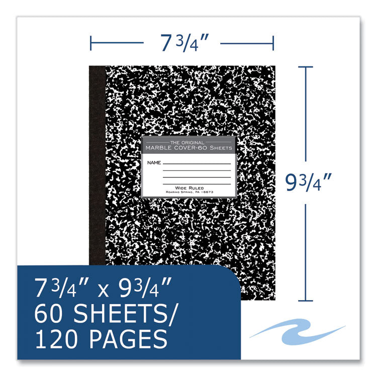 Roaring Spring® Flexible Cover Composition Notebook, Wide/Legal Rule, Black Marble Cover, (60) 10 x 8 Sheet, 72/CT, Ships in 4-6 Bus Days (ROA77505CS) Case of 72