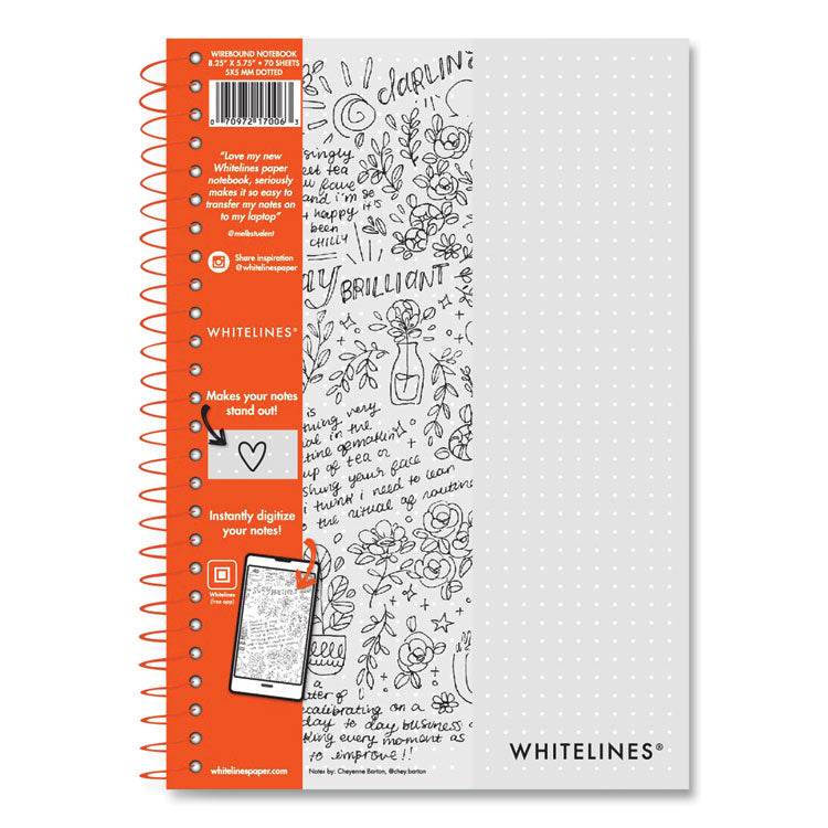Roaring Spring® Whitelines Notebook, Dot Rule (5 mm), Gray/Orange Cover, (70) 8.25 x 5.75 Sheets, 12/Carton (ROA17006CS) Case of 12