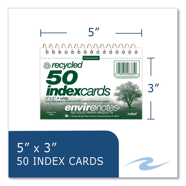 Roaring Spring® Environotes Wirebound Recycled Index Cards, Narrow Rule, 3 x 5, White, 50 Cards, 24/Carton, Ships in 4-6 Business Days (ROA28335CS) Case of 24