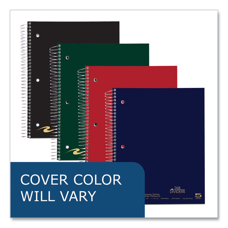 Roaring Spring® Wirebound Notebook with Tabs, 5-Subject, College Rule, Randomly Assorted Cover Color, (200) 11 x 8.5 Sheets, 12/Carton (ROA11197CS)