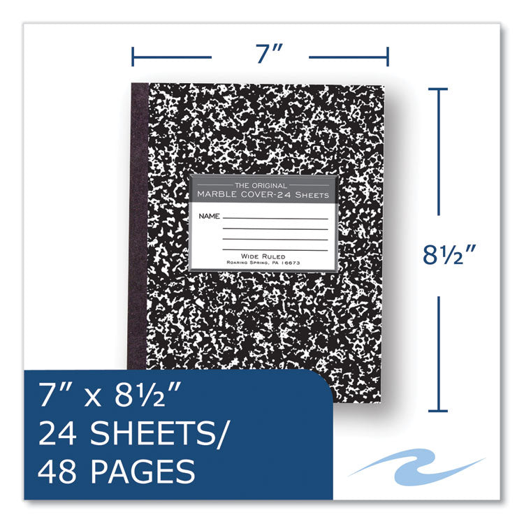 Roaring Spring® Flexible Cover Composition Notebook, Wide/Legal Rule, Black Marble Cover, (100) 8.5 x 7 Sheet, 144/CT, Ships in 4-6 Bus Days (ROA77331CS)