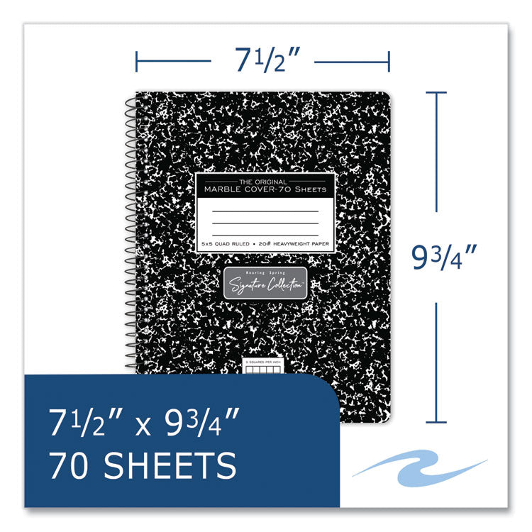 Roaring Spring® Spring Signature Composition Book, Quad 5 sq/in Rule, Black Marble Cover, (70) 9.75 x 7.5 Sheet, 24/CT, Ships in 4-6 Bus Days (ROA10113CS)