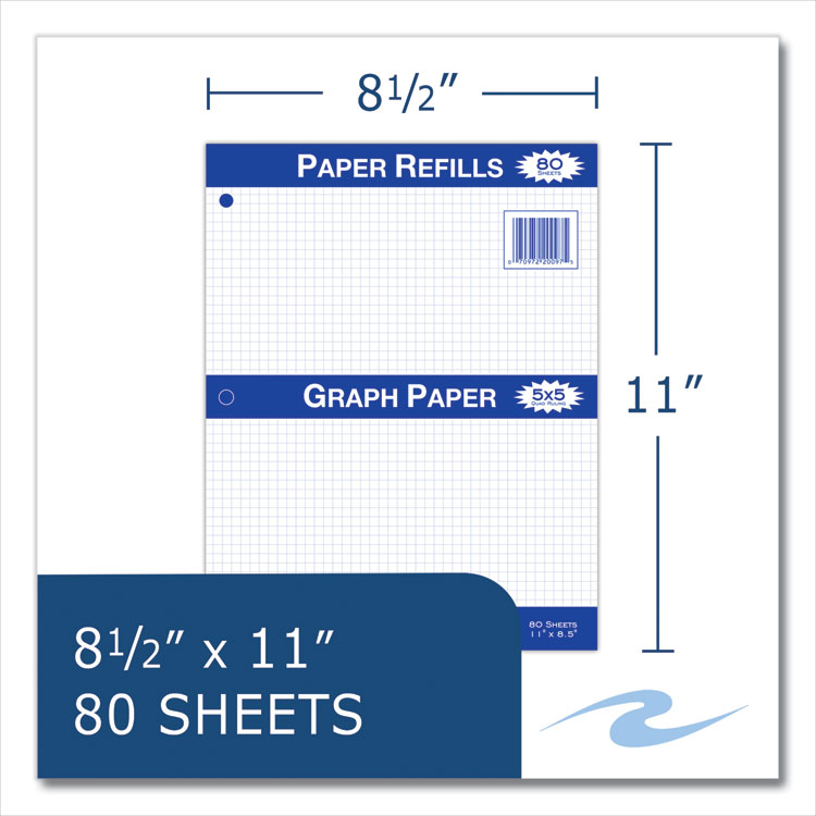 Roaring Spring® Graph Filler Paper, 3-Hole, 8.5 x 11, Quadrille: 5 sq/in, 80 Sheets/Pack, 24 Packs/Carton, Ships in 4-6 Business Days (ROA20097CS) Case of 24