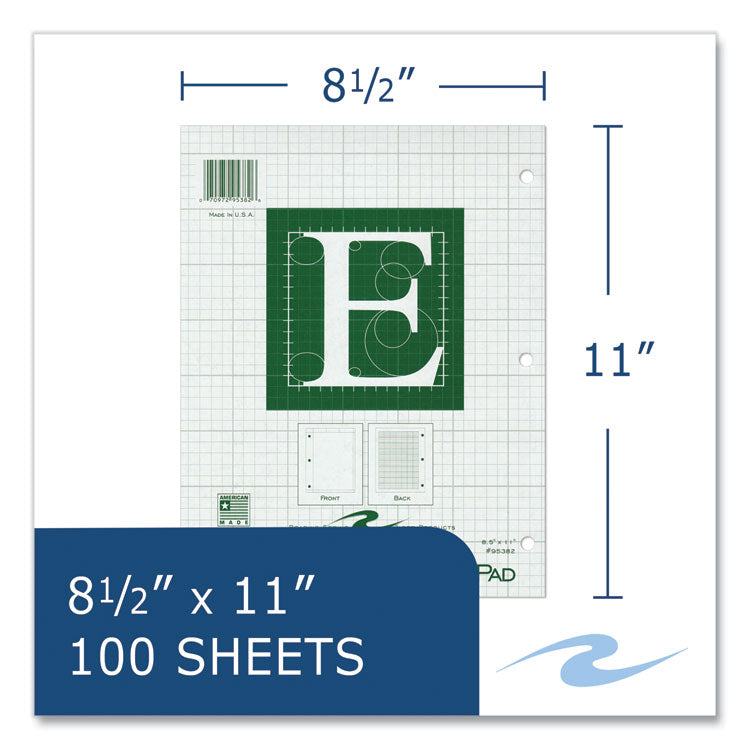 Roaring Spring® Engineer Pad, (0.5" Margins), Quad Rule (5 sq/in, 1 sq/in) 100 Lt Green 8.5x11 Sheets/Pad, 24/CT, Ships in 4-6 Business Days (ROA95382CS) Case of 24