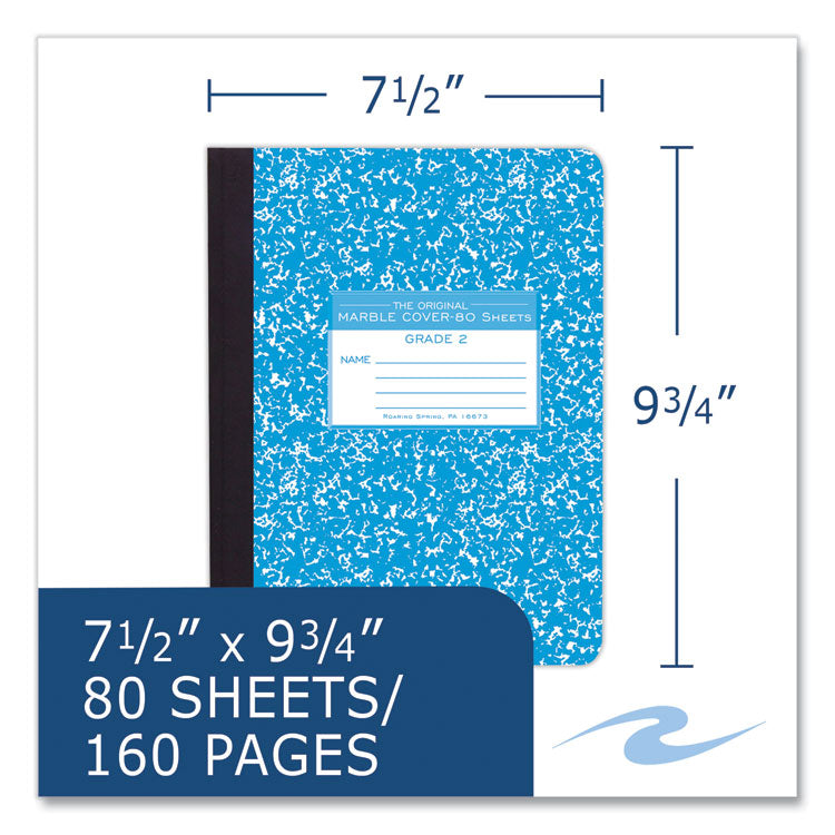 Roaring Spring® Ruled Composition Book, Grade 2 Manuscript Format, Blue Marble Cover, (80) 9.75 x 7.5 Sheet, 48/CT, Ships in 4-6 Bus Days (ROA97226CS)