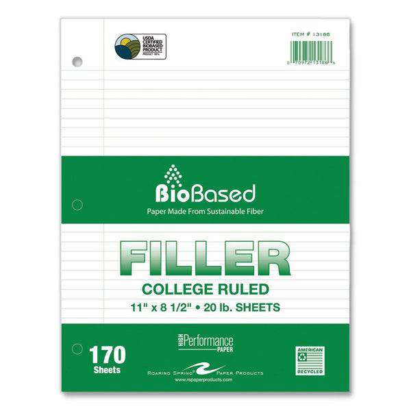 Roaring Spring® Filler Paper, 3-Hole, 8.5 x 11, College Rule, 170 Sheets/Pack, 12 Packs/Carton, Ships in 4-6 Business Days (ROA13186CS)