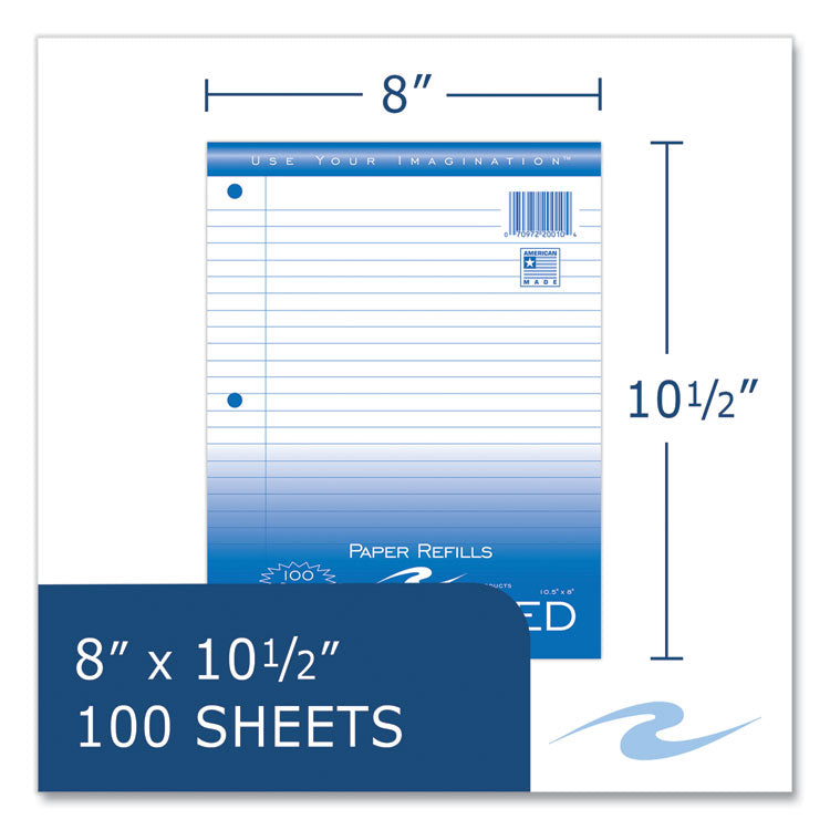 Roaring Spring® Loose Leaf Paper, 8 x 10.5, 3-Hole Punched, Wide Rule, White, 100 Sheets/Pack, 48 Packs/Carton, Ships in 4-6 Business Days (ROA20010CS)