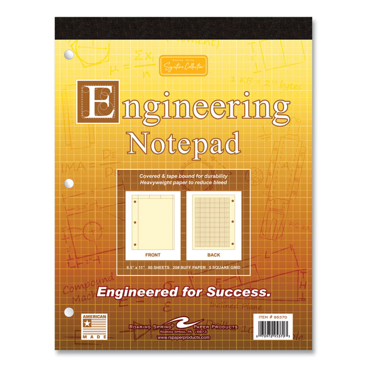 Roaring Spring® Covered Engineering Pad, 5 sq/in Quadrille Rule, 80 Buff 8.5 x 11 Sheets, 24/Carton, Ships in 4-6 Business Days (ROA95370CS) Case of 24