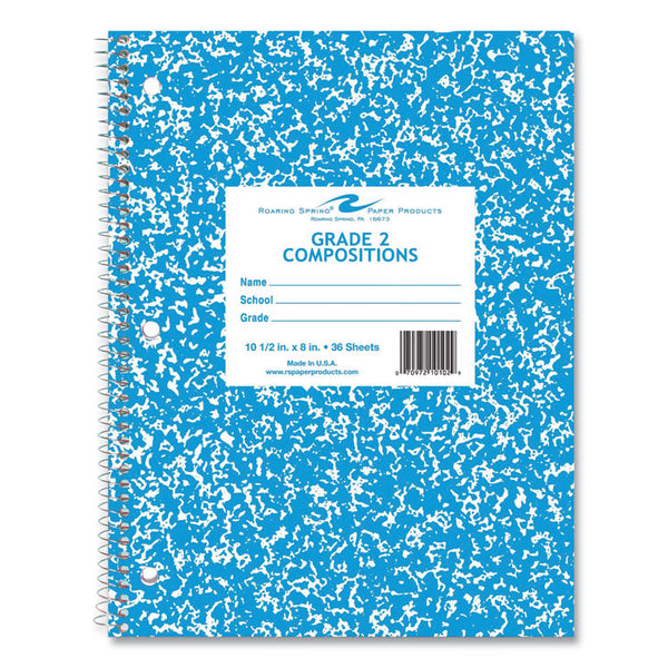 Roaring Spring® Wirebound Grade School Notebook, Grade 2 Rule, Blue Marble Cover, (36) 10.5 x 8 Sheets, 48/Carton (ROA10102CS)
