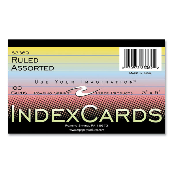 Roaring Spring® Colored Index Cards, 3 x 5, Assorted Colors, 100/Pack, 36 Packs/Carton, Ships in 4-6 Business Days (ROA83369CS)